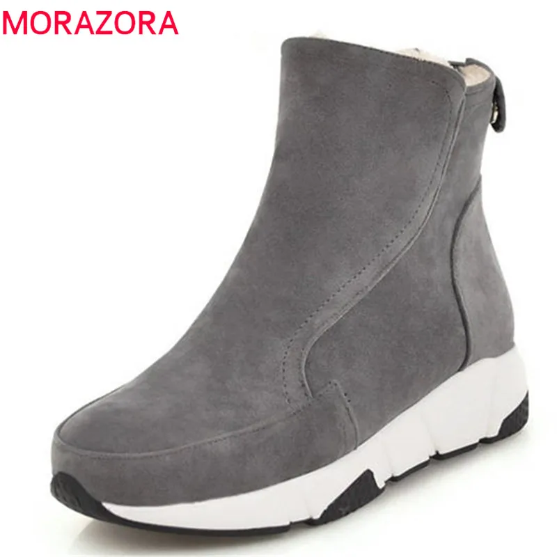 

MORAZORA 2018 hot sale ankle boots for women flock autumn winter boots simple zipper comfortable platform shoes woman