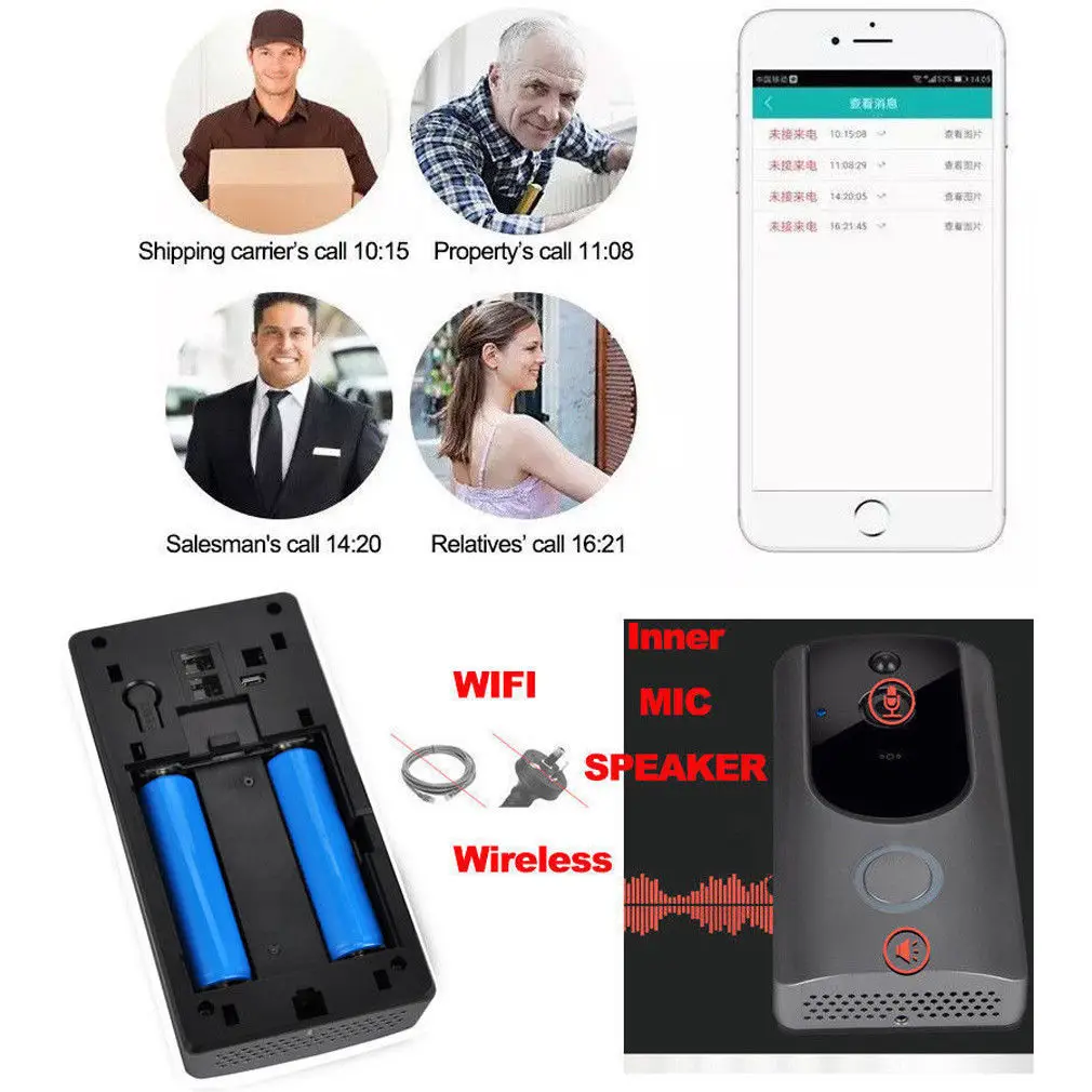 1280*720 беспроводной wifi-звонок Smart видео-телефон двери визуальный кольцо домофон Secure Камера охранных