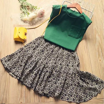 

Fashion Suit Children's Pocket Sleeveless Vest+Floral Baby Children Girls Dress Casual 2Pcs Cool Kids Girls Dresses Clothing Set