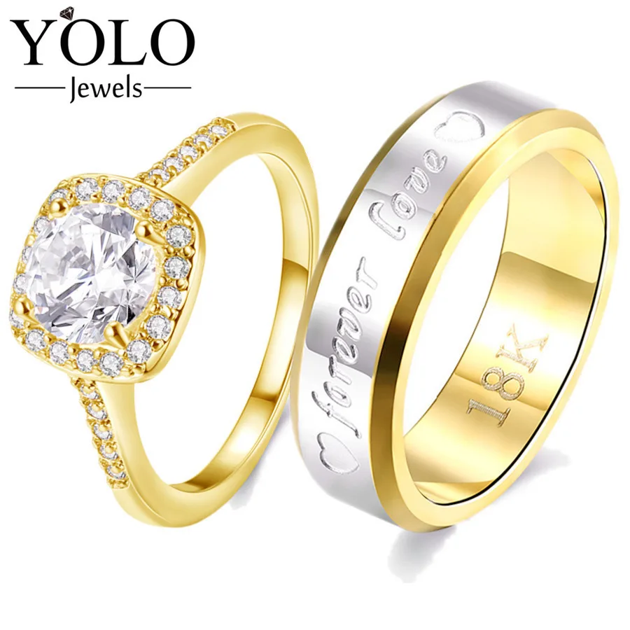 

Square Gold Couple Rings Copper Stainless Steel Ring for Man Forever Love Strip Lord of the Ring 2019 Antique Ring