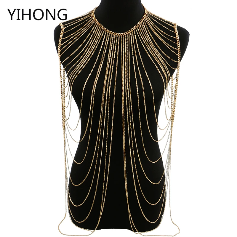 

2017 new fashion jewelry, luxury multi tassel gold necklace, sexy beach body of Bikini chain, waist chain