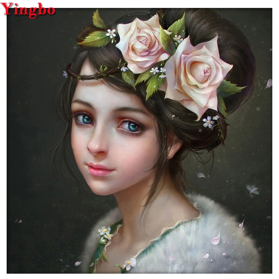 DIY Алмазная вышивка портрет мультфильм девушка цветы алмазная живопись круглый