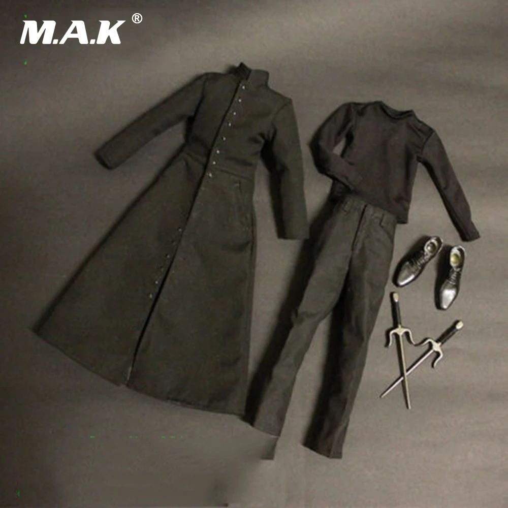 Масштаб 1/6 Мужская одежда матрица 1:6 Нео Кеану черные пальто костюмы и обувь для
