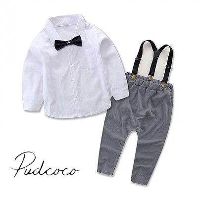 

2017 Gentleman 2Pcs Kids Baby Boys Long Sleeve Shirt Tops And Pants Overall Outfit Clothes Set 0-2T