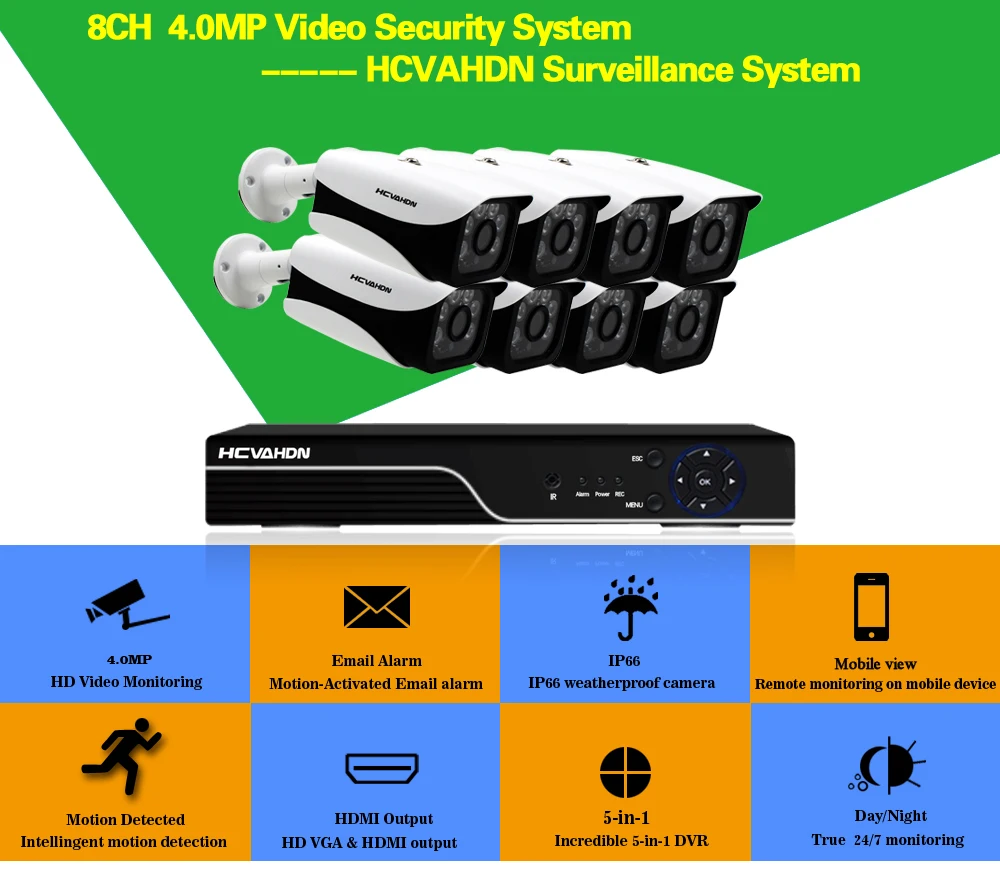 Главная Безопасность 8CH 4MP HDMI DVR Открытый AHD 4,0 P CCTV камера системы 8 каналов товары теле и видеонаблюдения ночное видение комплект без HDD