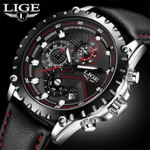 LIGE Mens Watches Top Brand Fashion Sport Military Quartz Watches Mens Leather Business Mens Waterproof Watch Relogio Masculino