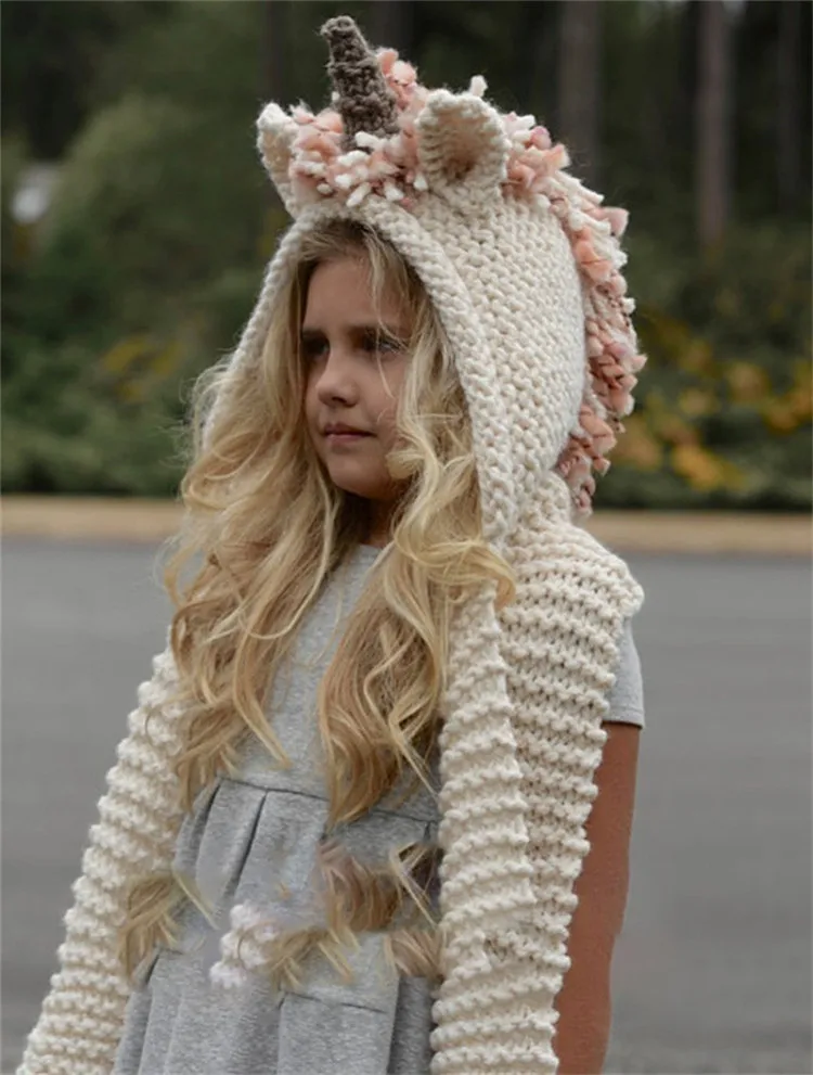 2018 New Autumn And Winter Children's Hat Unicorn Wool Scarf One Cloak Shawl Tassel Warm Winter ACI85 (1)