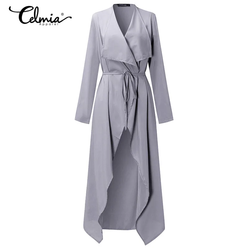 

Women Long Sleeve Open Front Thin Waterfall Long Cardigan Duster Coat Jacket Autumn Spring Outwear With Waistband Plus Size 3XL