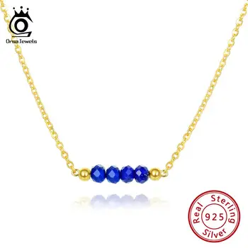 

ORSA JEWELS Natural Stone Necklace For Women 18K Gold Plated Lapis Lazuli Blue Stone 925 Silver Necklaces Fine Jewelry OSN153-L