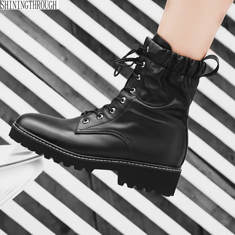 

Genuine Leather Women Shoes Woman Ankle Boots lace up Ladies Boots 6cm high heels Women Chelsea Boots size 41 42
