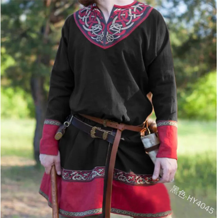 Средневековый Для мужчин Viking рубашка с длинным рукавом костюм эпохи Возрождения Для мужчин Туника сценические костюмы воин пиратский Топы Костюмы для косплея(без