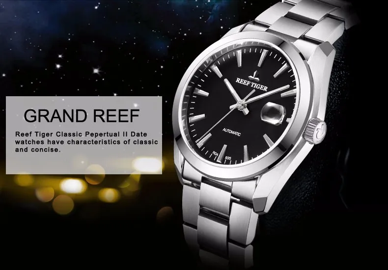 Reef Tiger Classic Serier RGA835 мужские деловые автоматические механические наручные часы
