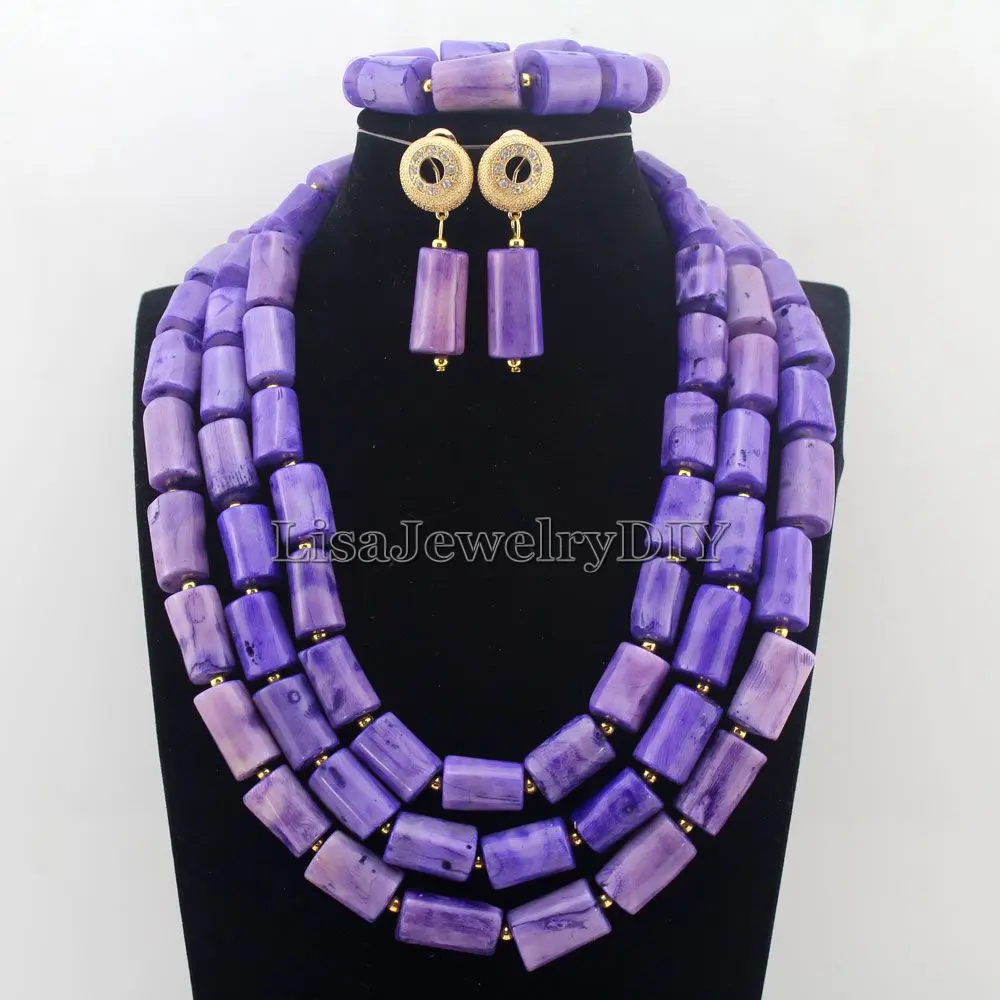 

2019 Purple African Coral Beads Jewelry Sets Fashion Nigerian Wedding African Costume Beads Jewelry Set Free Shipping HD7526