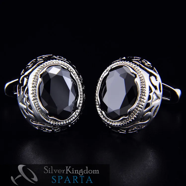 

SPARTA Duke Plated with White Gold Black AAA Class zircon cufflinks men's Cuff Links + Free Shipping !!! metal buttons