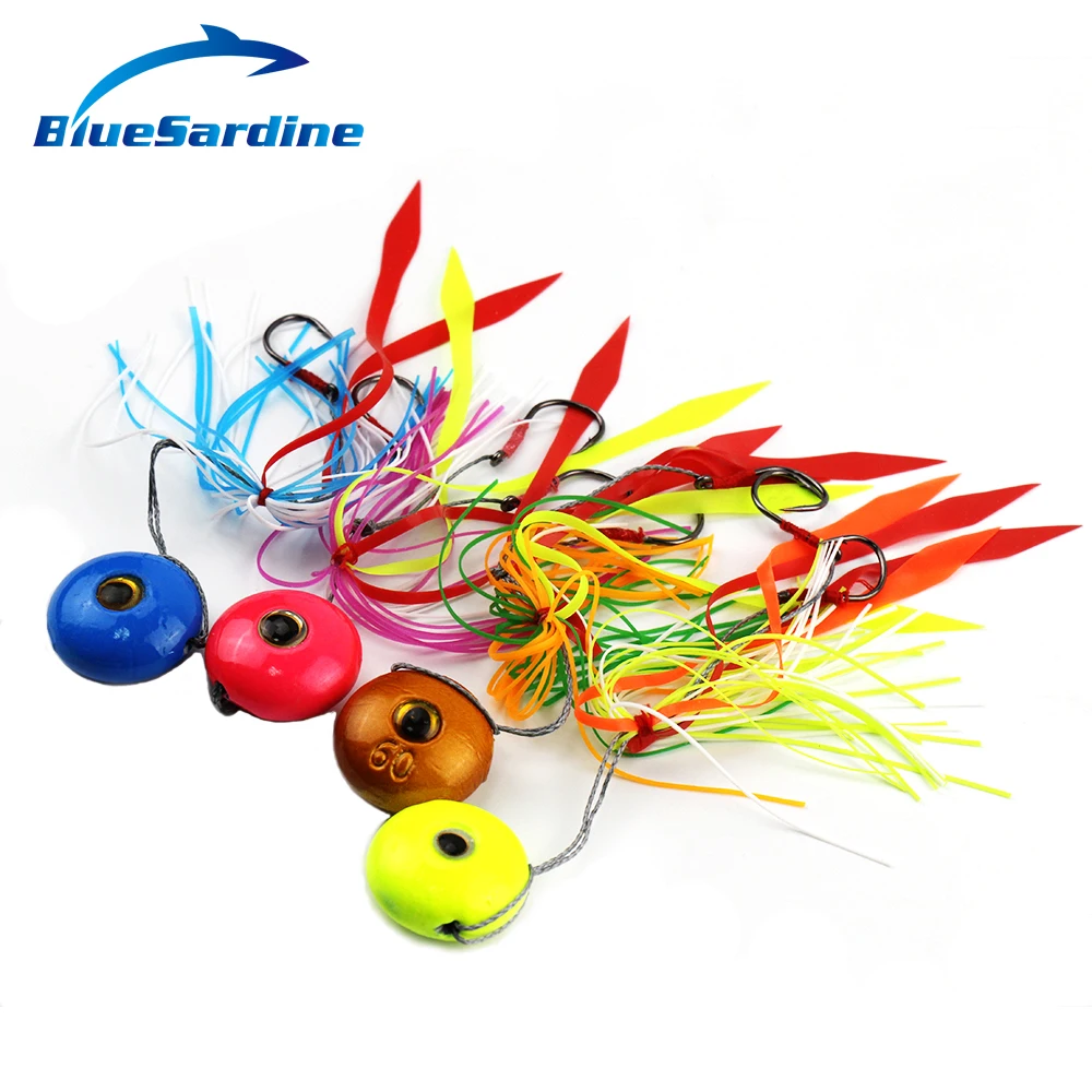 BlueSardine 4PCS 60G Lead Jig Fishing lure Metal head jiging lures with