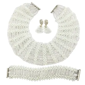 

White Transparent Clear Crystal Beads Jewelry Set Nigerian Wedding African Necklace Jewelry Set Bridal Party Jewelry Sets SXK017