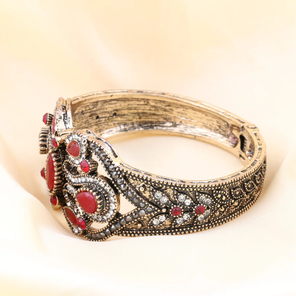 Kinel богемный большой браслет Хрустальный цветок Античный Золотой Красный Шарм Браслеты для женщин Свадебные Винтажные Ювелирные Изделия