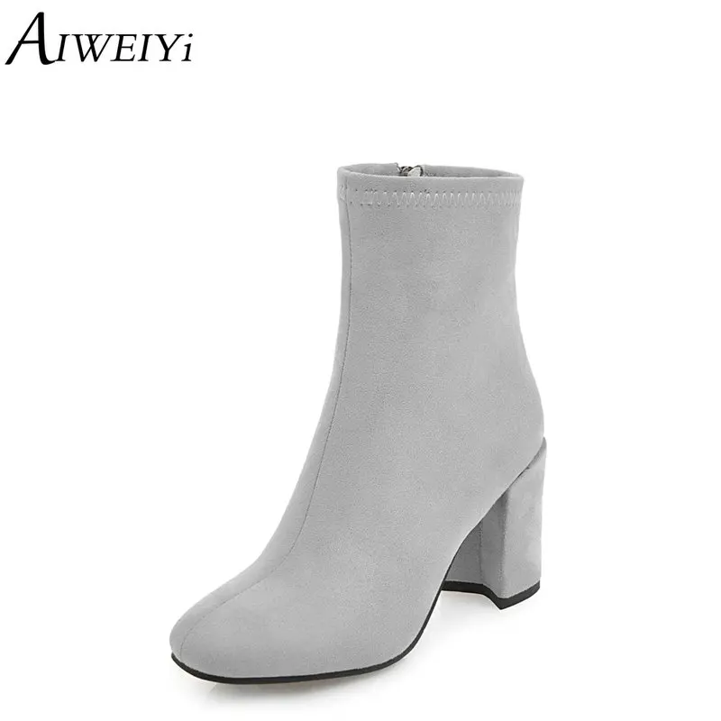 

AIWEIYi Fashion Ankle Boots for Women 2019 Round Toe Square High Heels Platform Shoes Woman Thick Fur Warm Winter Snow Boots