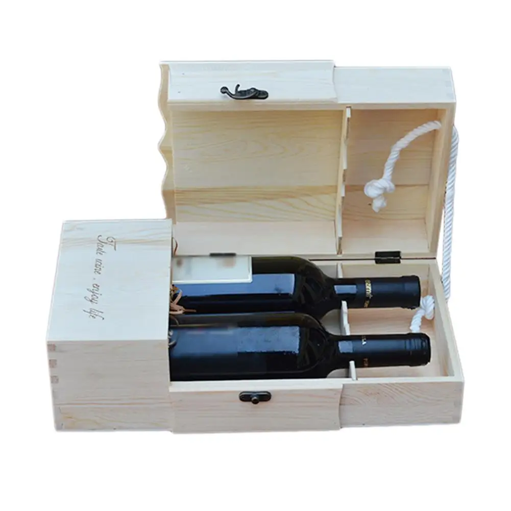 Деревянная коробка для хранения вина из соснового дерева для двойных бутылок деревянные ручной работы коробки для вина с металлическими замками коробка для вина - Цвет: A