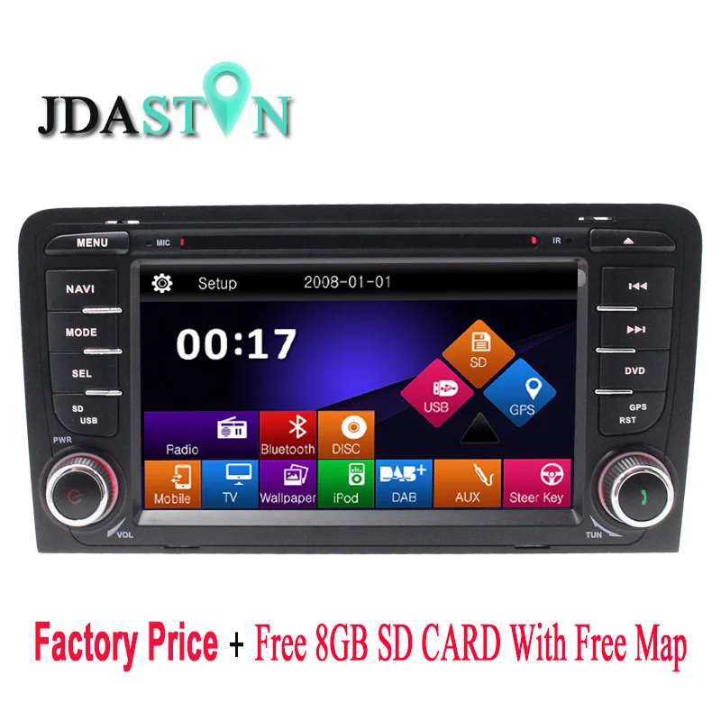

JDASTON 2Din Car DVD Player for Audi A3 S3 2003 2004 2005 2006 2007 2008-2011 With Radio Stereo GPS Navi Map SD Card USB CanBus