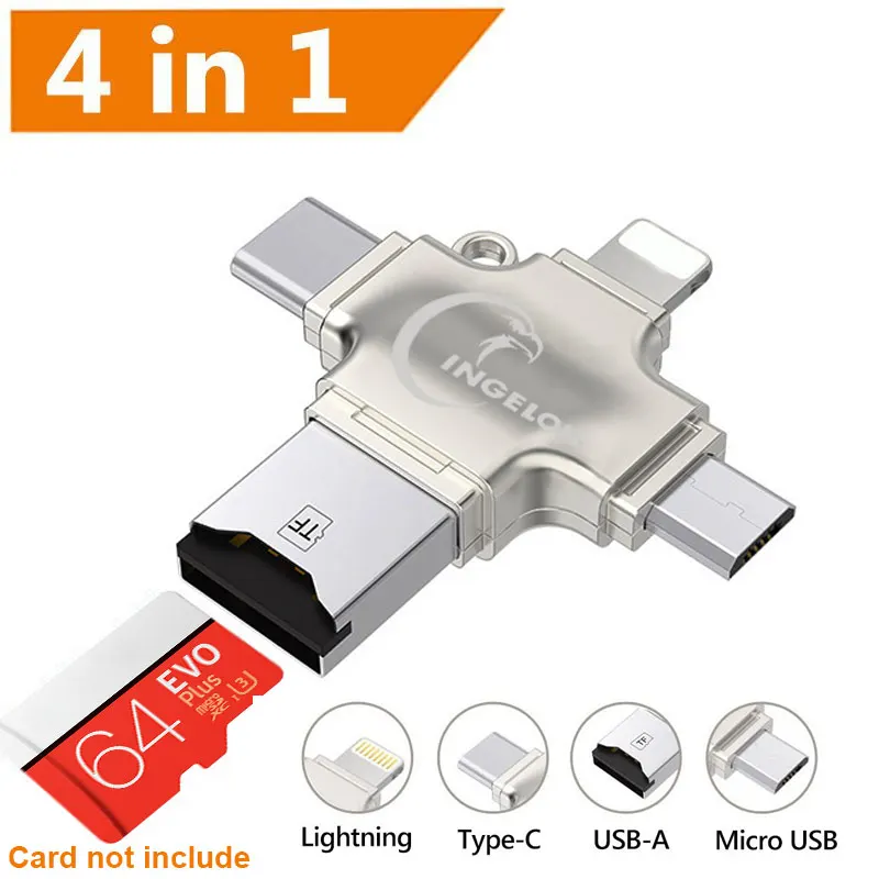 Ingelon Card Reader 4 in 1 TF Micro SD Card Adapter Metal microsdhcsdxc Lightning Flash Memory Card adaptador usb for iphone (1)