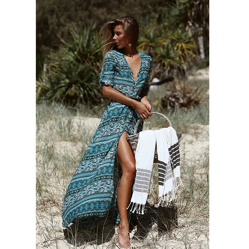 Women Dress 2018 New Arrival Half Sleeve Bohemian Printing Fashion Ankle-length Summer Dress Women