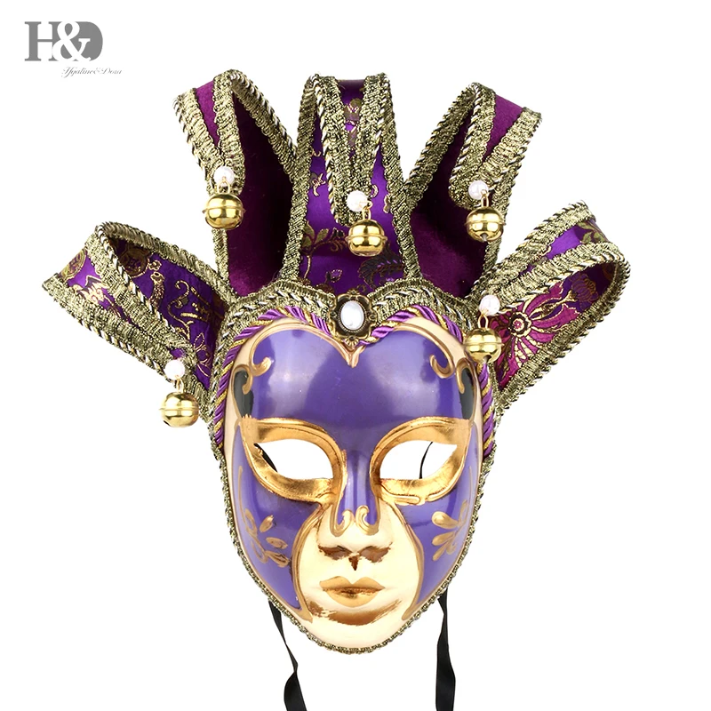 H& D винтажная Венецианская Маскарадная маска Джолли Джокер, костюм на все лицо, Маскарадная маска на Хэллоуин для бала, выпускного вечера/Марди Гра, Настенный декор