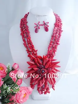 

Free ship! Fashion coral flower necklace jewelry set for African wedding bridal MN-768
