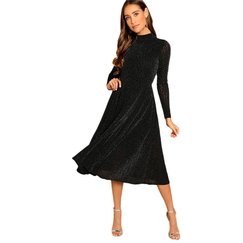 Sheinside черное прозрачное платье с длинным рукавом, женское платье для рождественской вечеринки, сексуальное женское элегантное осеннее платье с длинным рукавом