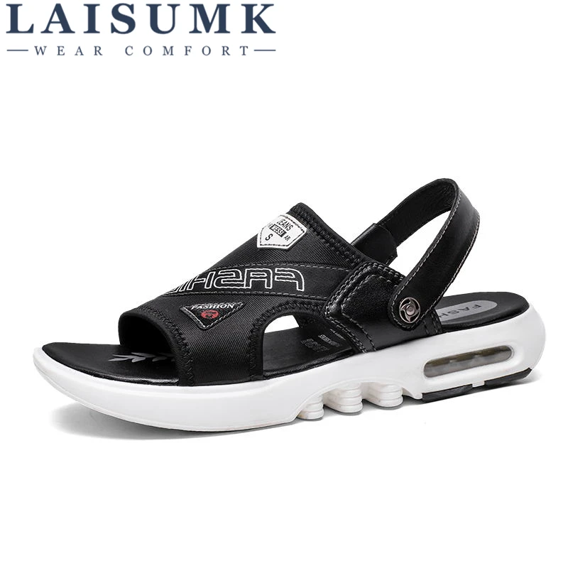 

LAISUMK Summer Men Sandals Slipper Men Beach Sandals Comfortable Man Shoes Fashion Sandalia Masculina Casual Flat Sandal