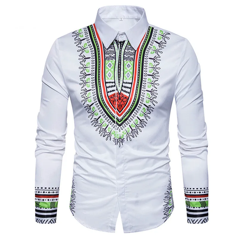 Gnibiel Для мужчин Длинные рукава Повседневная рубашка slim fit Ретро принтом