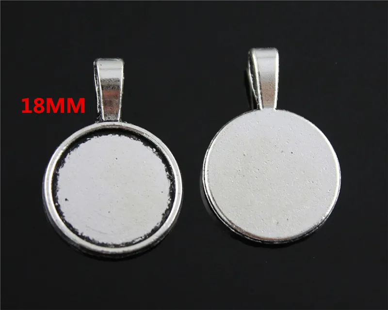 

50pcs Antique Silver/Antique Bronze Round Base Setting Tray Bezel Pendant Charm/Finding,fit 18mm Cabochon/Cameo,Big Bail Hook