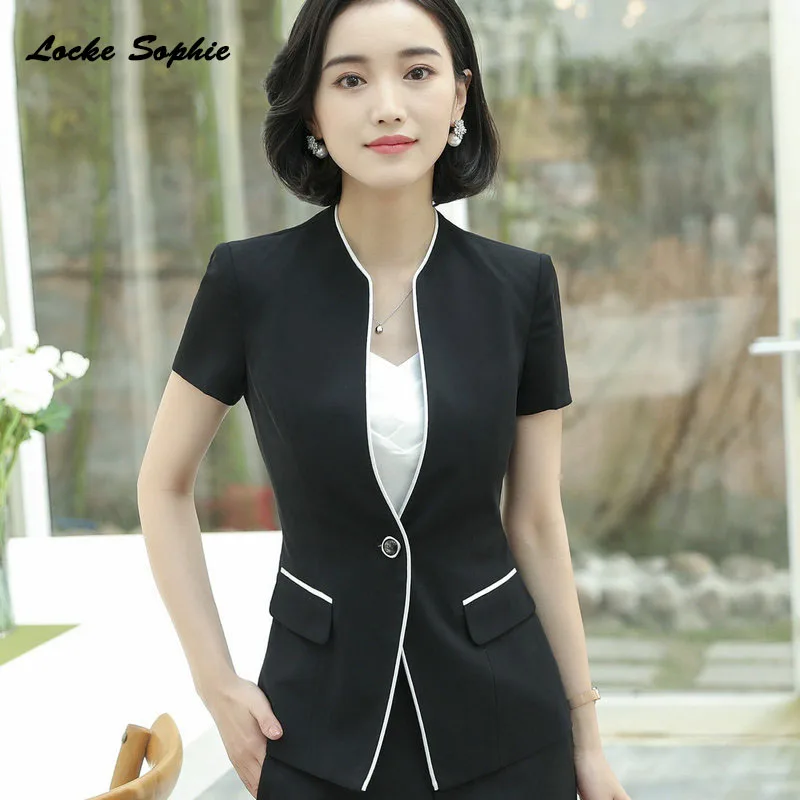1pcs Women Plus size Blazers coats 2019 Summer cotton blend Short sleeve V-neck Small Suits jackets ladies Skinny Blazers Suits