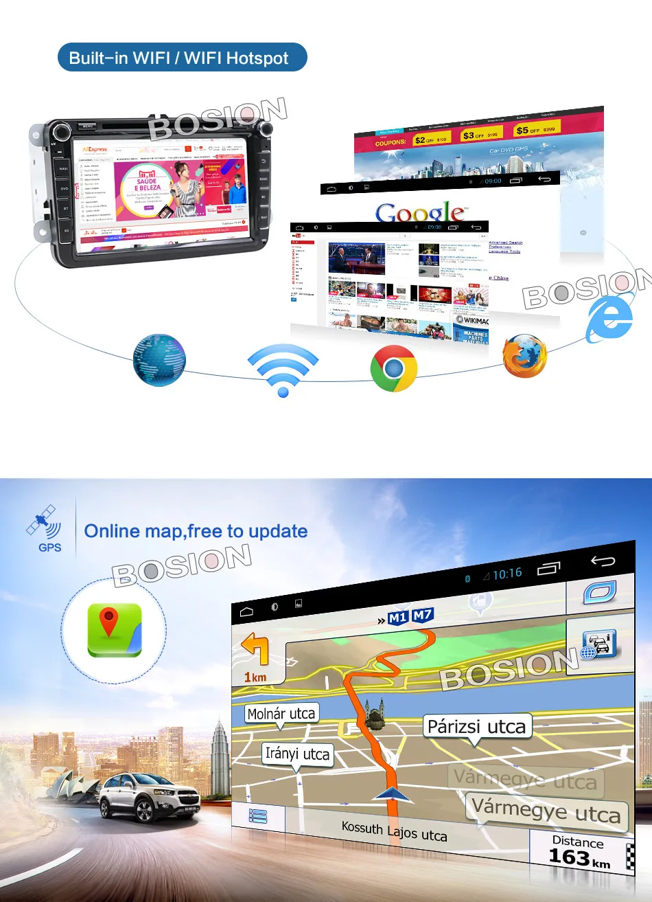 Excellent Android 7.1 New 8 Inch 2 DIN 800*480 Car DVD GPS For VW Passat B6 / B7 / Passat CC with WiFi Canbus and free 8G Card and Map 4