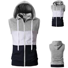 Модная Мужская Летняя Повседневная Смешанная цветная молния жилет без рукавов с капюшоном Топ Блузка