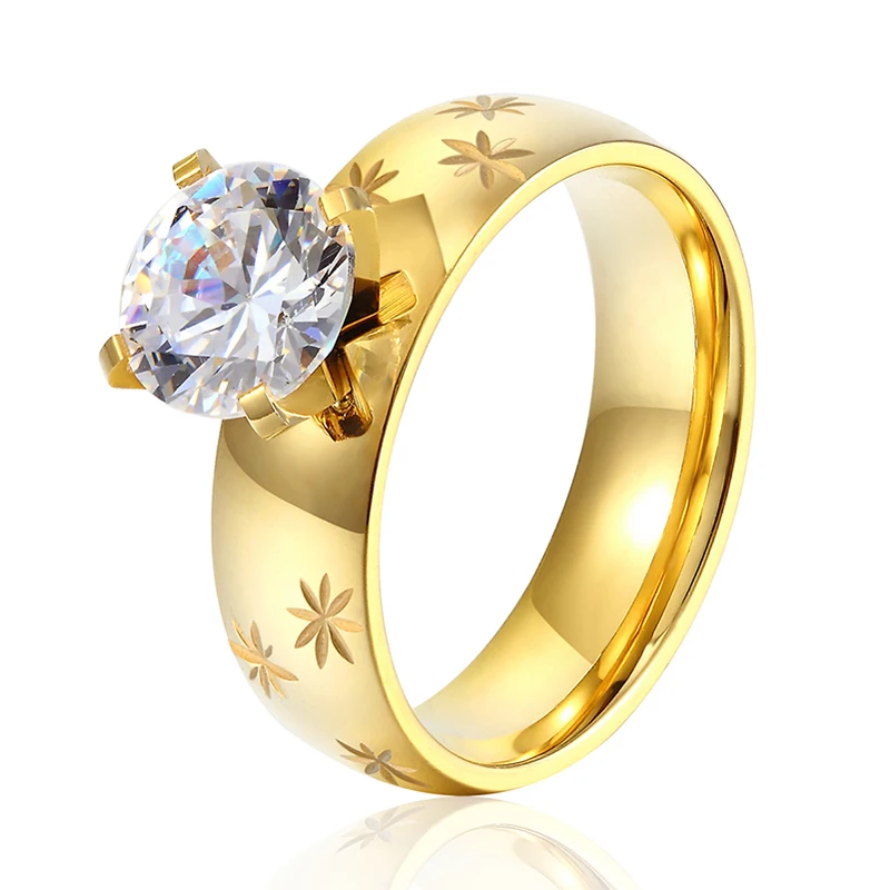 

Hot fashion Personality Color Gold Stainless Steel Crystal Snowflake Rings For Women To Marry Engagement Ring