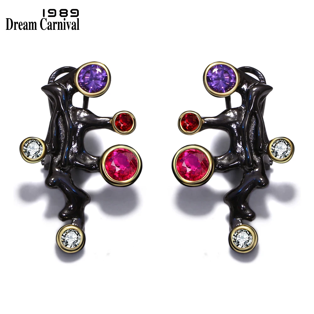 Goedkoop DreamCarnival 1989 Gothic Ontwerp Lange Oorbellen Vrouwen Paars Rood CZ Steen Vintage Zwarte Goud Kleur Mujeres Pendientes Brinco
