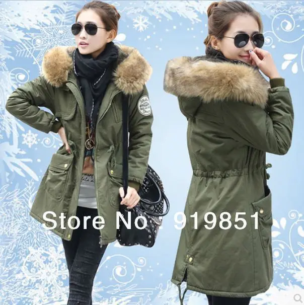2013 Fashion New Winter Womens Down Coat Fleece Parka Warm Hoodie Overcoat Long Jacket Army Green Khaki Thicker jacket | Женская одежда