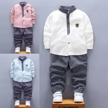 3 цвета, 2 предмета, Детская рубашка для маленьких мальчиков топы+ длинные штаны, одежда комплект одежды для джентльмена, комплект для малышей,, 8 августа