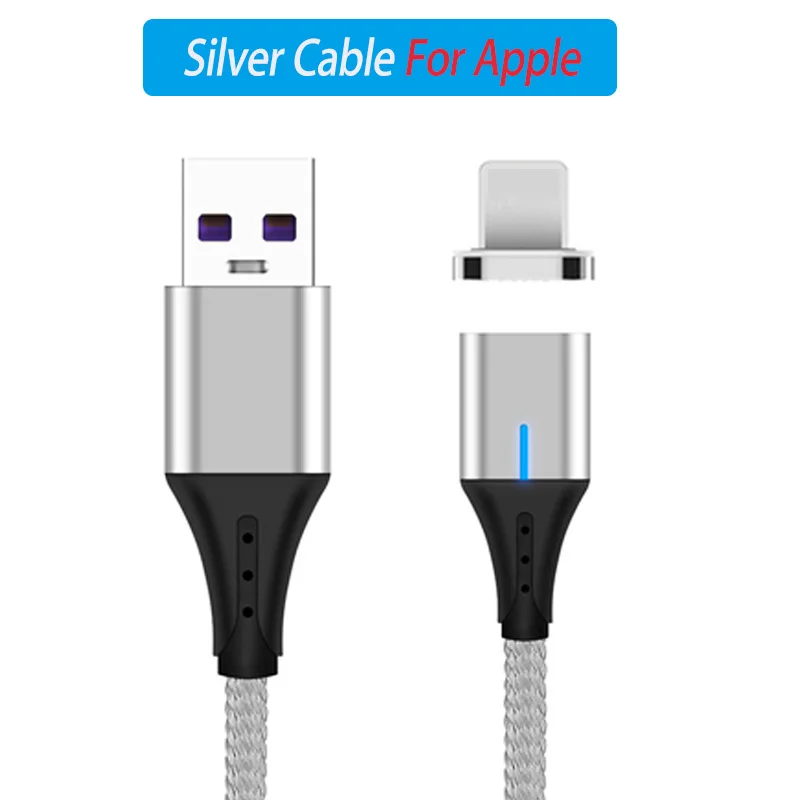 Магнитный Usb кабель для зарядки type C mi cro Usb C кабель 2 м метр Быстрая зарядка 3,0 кабель для Xiaomi mi 8 9 A2 красный mi Note 7 Pro - Цвет: Silver Plug For 8Pin