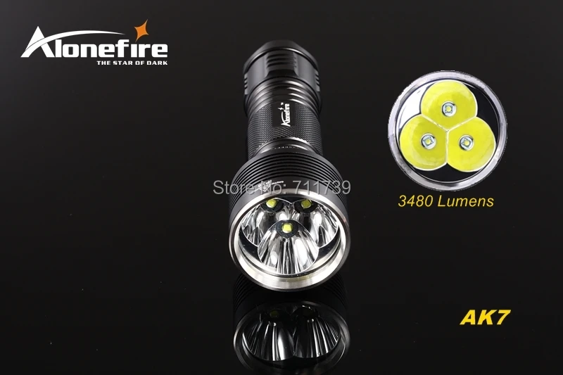 AloneFire AK7 3 x CREE XM-L U2 светодиодный фонарь 3480LM 5 режимов высокой мощности с удлинительной трубкой для 1/2x26650 батарей