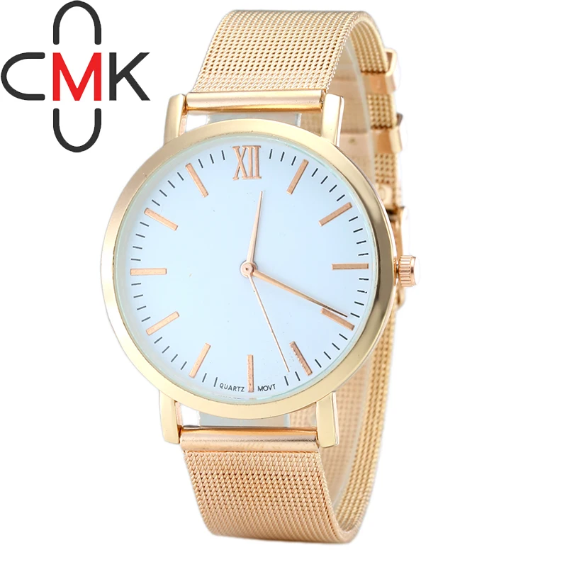 

2017 CMK New High quality Brand luxury fashion Casual simple women Stainless Steel mesh belt quartz Watches Men reloj mujer