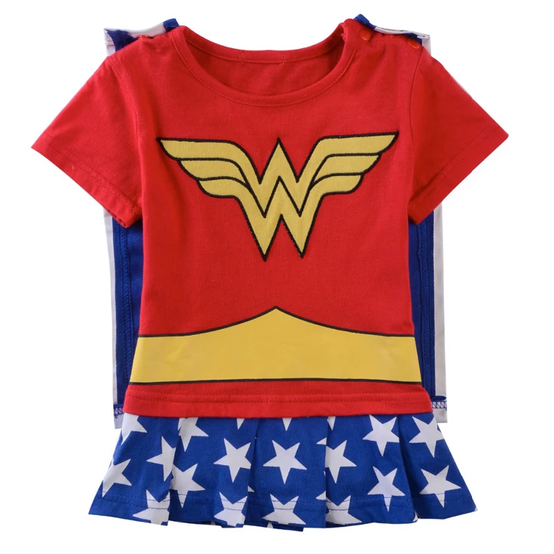 Комбинезон для маленьких девочек; платья; костюм Человека-паука; костюм Бэтмена; милое боди для младенцев; вечерние платья для костюмированной вечеринки с супергероями DC - Цвет: Wonder Woman