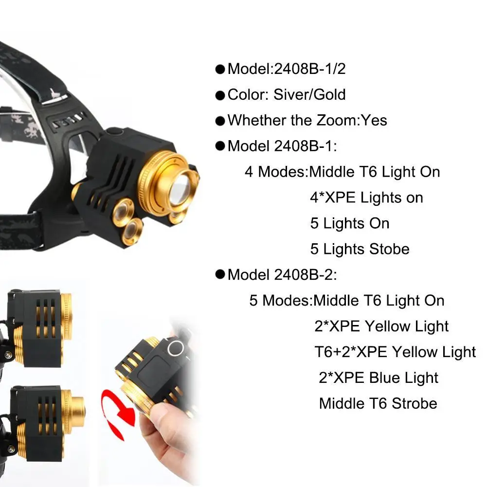 15000LM 5X T6 светодиодный Перезаряжаемые 2X18650 USB фары головного света Масштабируемые+ USB кабель золото/серебро