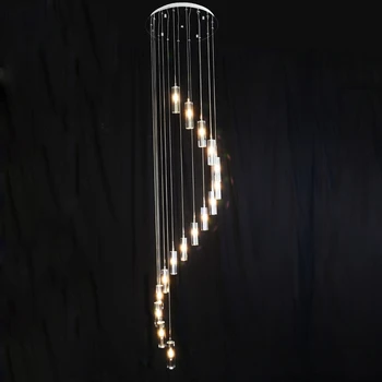 

Double Staircase Large Crystal Pendant Lamp Villa Luxury G4 LED Long Chandelier Bubble Column Crystal Living Room Spiral Lamp