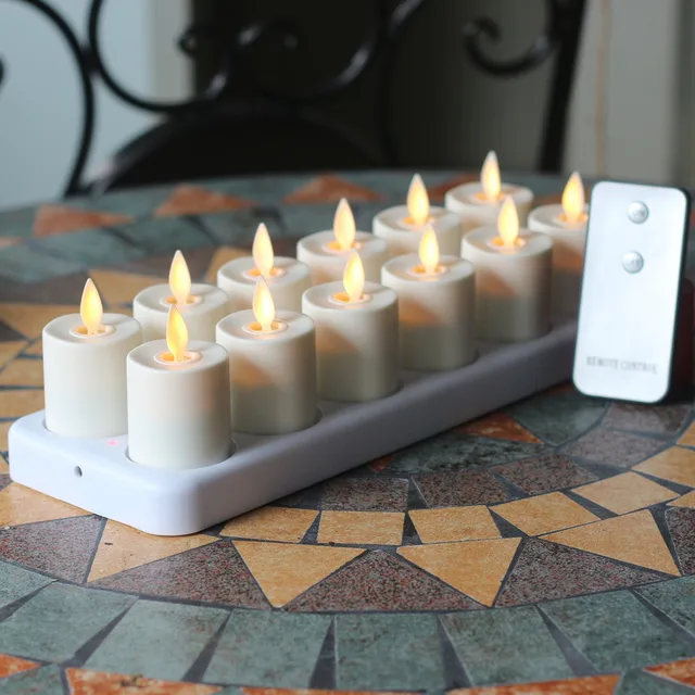 12pcs Rechargeable Flameless Tea Light With Charging Base Remote