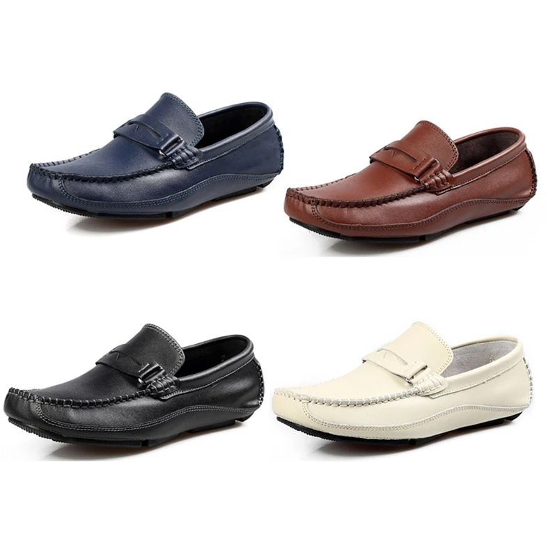 Hommes Cuir Ngouxm Air Respirant Automne on De Mocassins Mode Main Sport marron blanc bleu Solide Noir Slip En Homme Plein Printemps Chaussures Noir 85r8zq