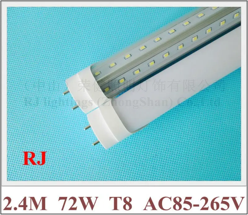 G13 LED 튜브 빛 LED 튜브 전구 더블 행 V 모양 디자인 2400mm 2.4M 8FT SMD 2835 384LED 72W AC85-265V T8 G13 슈퍼 밝은