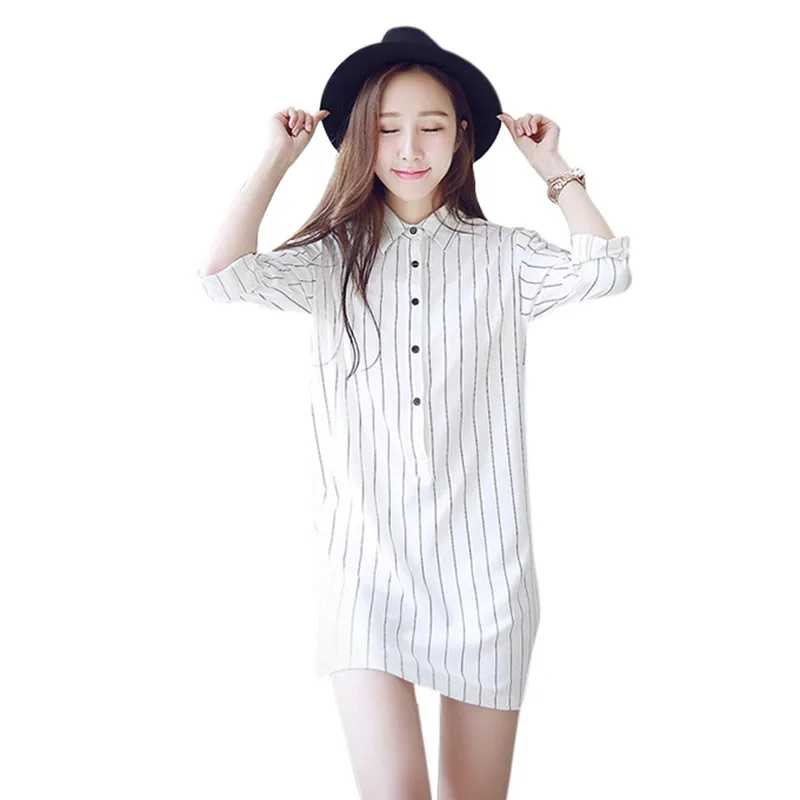 

2018 Women Tops Women Striped Summer Dress Half Ruffle Sleeve Button Shirt Dress
