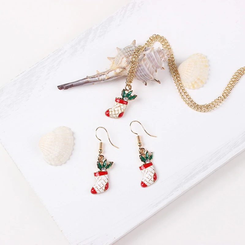 1Set Xmas Tree Pendant Necklace Earring Creative Enamel Drop Jewelry Set For Women Christmas New Year Party Gift
